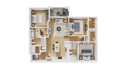 Floor plan for 3 beds, 2 baths, 1302 sqft